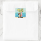 Hawaiian Surfer Girl Vierkante Sticker (Tas)