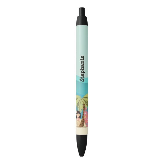 Hawaiian Surfer Girl Zwarte Inkt Pen (Voorkant Verticaal)