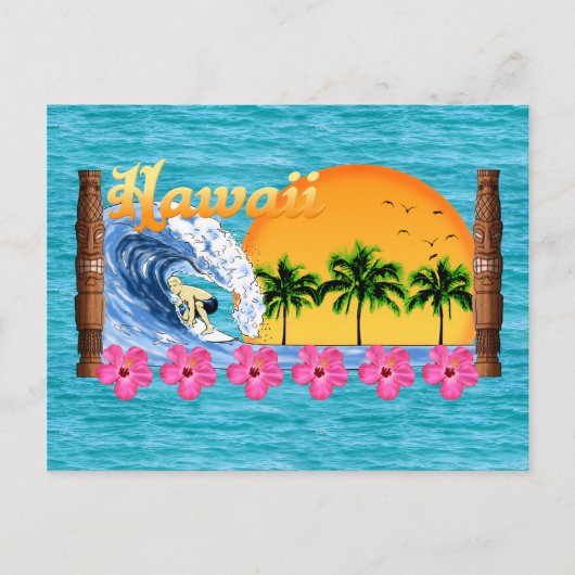 Hawaiian Surfing Briefkaart (Voorkant)