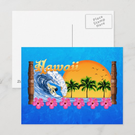 Hawaiian Surfing Briefkaart (Voorkant / Achterkant)
