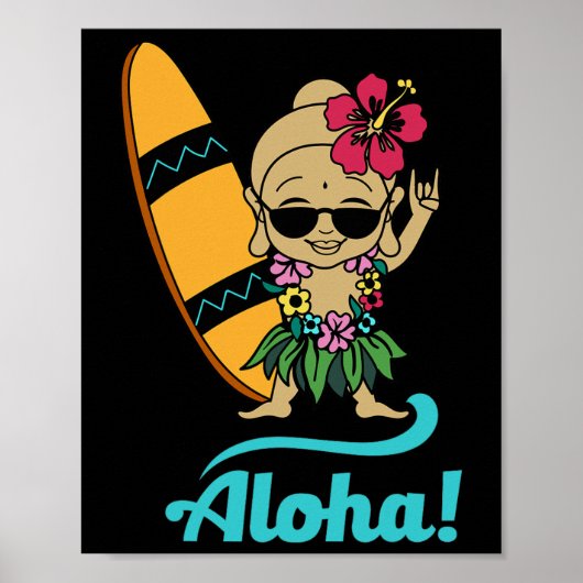 Hawaiian Surfing Buddha Aloha Hawaii Beach Yoga Poster (Voorkant)