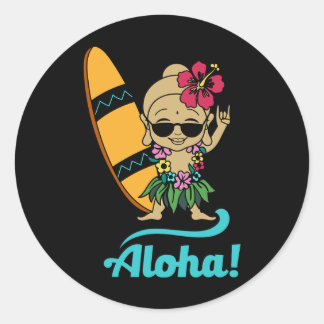 Hawaiian Surfing Buddha Aloha Hawaii Beach Yoga  Ronde Sticker