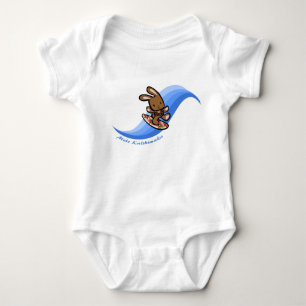 Hawaiian Surfing Bunny Holiday Blue Cartoon Band Romper
