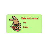 Hawaiian Surfing Bunny Holiday Cartoon Etiket (Voorkant)