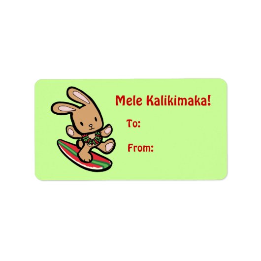 Hawaiian Surfing Bunny Holiday Cartoon Etiket (Voorkant)