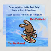 Hawaiian Surfing Bunny Holiday Cartoon Kaart (Voorkant / Achterkant)