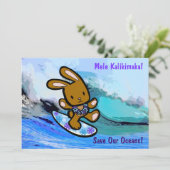 Hawaiian Surfing Bunny Holiday Cartoon Kaart (Staand voorkant)