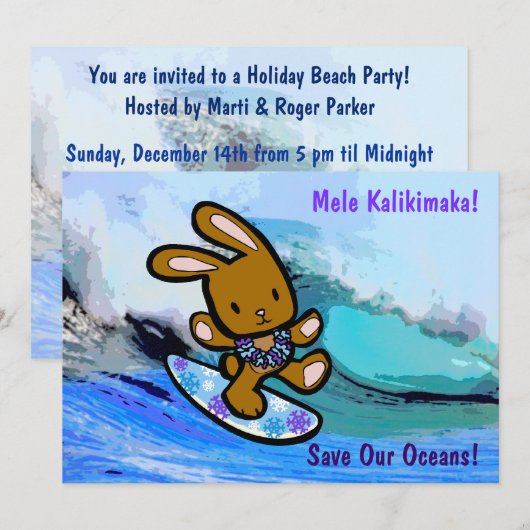 Hawaiian Surfing Bunny Holiday Cartoon Kaart (Voorkant / Achterkant)