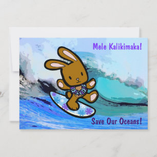 Hawaiian Surfing Bunny Holiday Cartoon Kaart