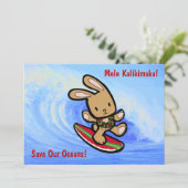 Hawaiian Surfing Bunny Holiday Cartoon Kaart (Staand voorkant)