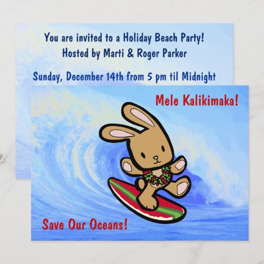 Hawaiian Surfing Bunny Holiday Cartoon Kaart (Voorkant / Achterkant)