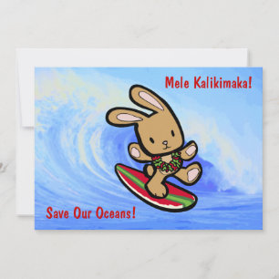 Hawaiian Surfing Bunny Holiday Cartoon Kaart
