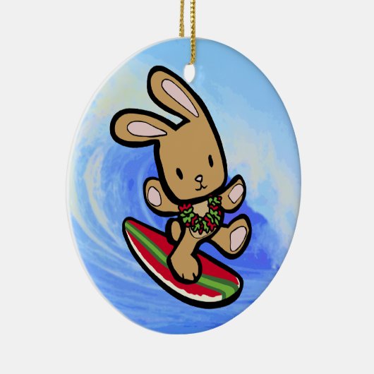 Hawaiian Surfing Bunny Holiday Cartoon Keramisch Ornament (Rechts)