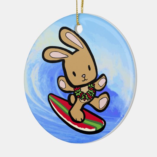 Hawaiian Surfing Bunny Holiday Cartoon Keramisch Ornament (Links)