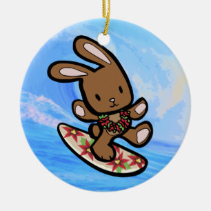 Hawaiian Surfing Bunny Holiday Cartoon Keramisch Ornament