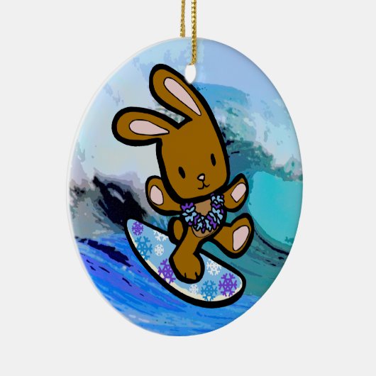 Hawaiian Surfing Bunny Holiday Cartoon Keramisch Ornament (Rechts)