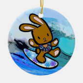 Hawaiian Surfing Bunny Holiday Cartoon Keramisch Ornament (Voorkant)
