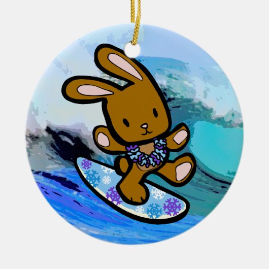 Hawaiian Surfing Bunny Holiday Cartoon Keramisch Ornament (Voorkant)