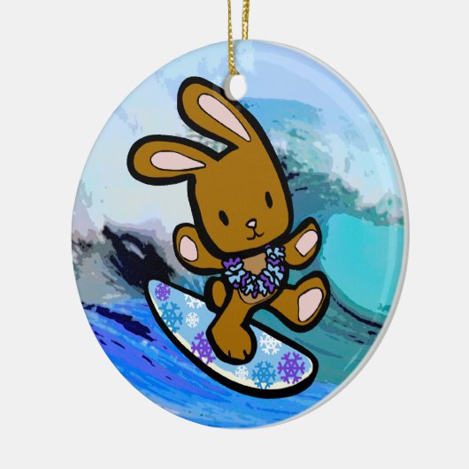 Hawaiian Surfing Bunny Holiday Cartoon Keramisch Ornament (Links)