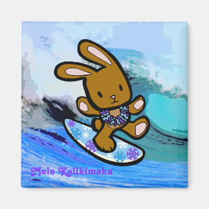 Hawaiian Surfing Bunny Holiday Cartoon Magneet