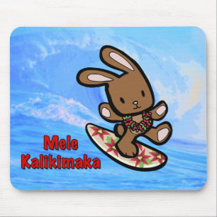 Hawaiian Surfing Bunny Holiday Cartoon Muismat