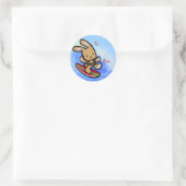 Hawaiian Surfing Bunny Holiday Cartoon Ronde Sticker (Tas)