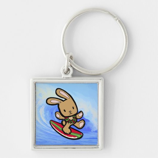 Hawaiian Surfing Bunny Holiday Cartoon Sleutelhanger (Voorkant)