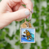 Hawaiian Surfing Bunny Holiday Cartoon Sleutelhanger (Hand)
