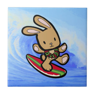 Hawaiian Surfing Bunny Holiday Cartoon Tegeltje