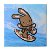 Hawaiian Surfing Bunny Holiday Cartoon Tegeltje (Voorkant)