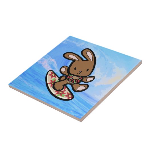 Hawaiian Surfing Bunny Holiday Cartoon Tegeltje (Zijkant)