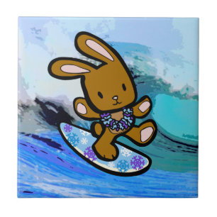 Hawaiian Surfing Bunny Holiday Cartoon Tegeltje