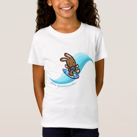 Hawaiian Surfing Bunny Holiday Turq Cartoon T-shirt (Voorkant)