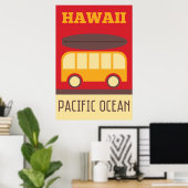 Hawaiian Surfing Bus Poster (Thuiskantoor)