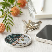 Hawaiian Tapa Fusion met Honu en Monstera Sleutelhanger (Zijkant)