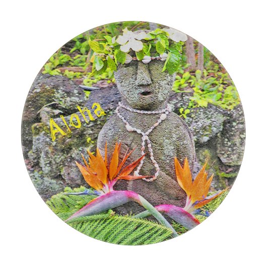 HAWAIIAN-THEMED/STONE STATUETTE WITH FLOWERS/ALOHA SNIJPLANK (Voorkant)