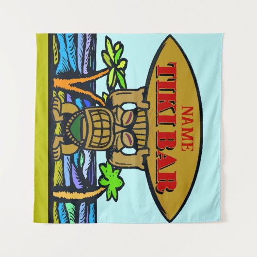 Hawaiian Tiki Bar, voeg tekst toe, Wandkleed (Voorkant (horizontaal))