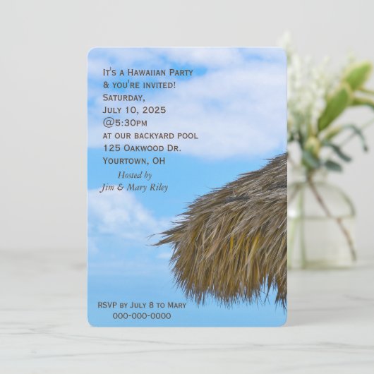 Hawaiian Tiki Hut party uitnodiging (Staand voorkant)