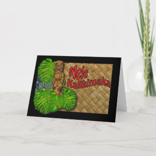 Hawaiian Tiki Lauhala Mele Kalikimaka Kaart