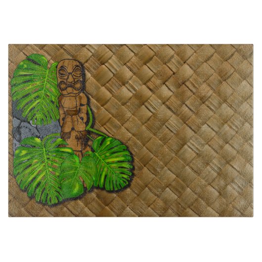 Hawaiian Tiki Lauhala Print Glass Cutting Board Snijplank (Voorkant)