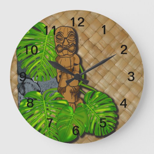 Hawaiian Tiki Lauhala Wall Clock Grote Klok (Voorkant)