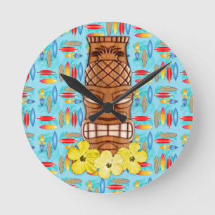 Hawaiian Tiki Mask Ronde Klok