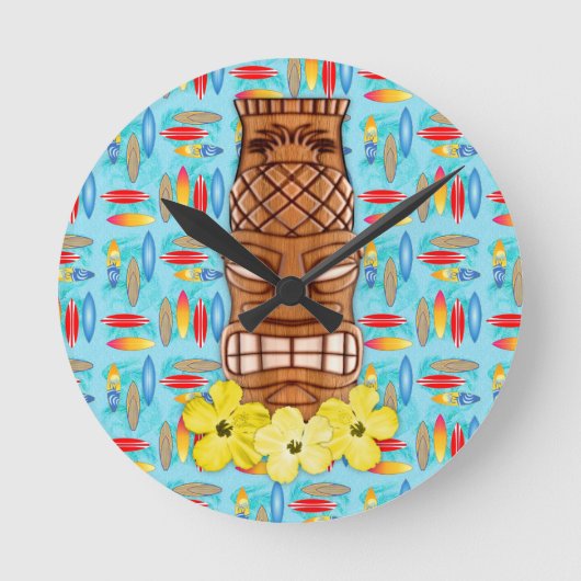 Hawaiian Tiki Mask Ronde Klok (Voorkant)