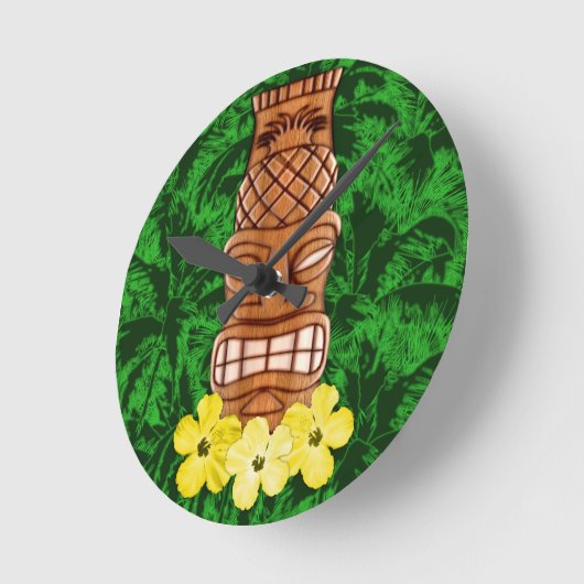 Hawaiian Tiki Mask Ronde Klok (Hoek)