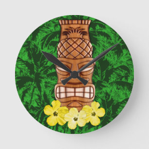 Hawaiian Tiki Mask Ronde Klok