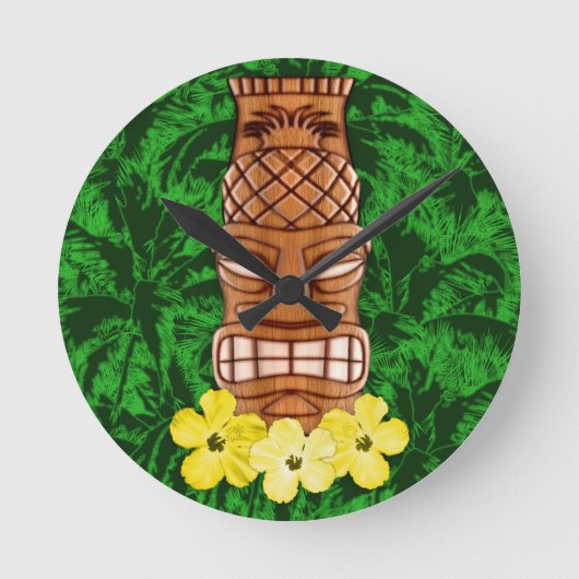Hawaiian Tiki Mask Ronde Klok (Voorkant)