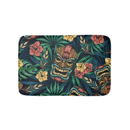 Hawaiian Tiki Masker Tropisch Patroon Badmat (Voorkant)