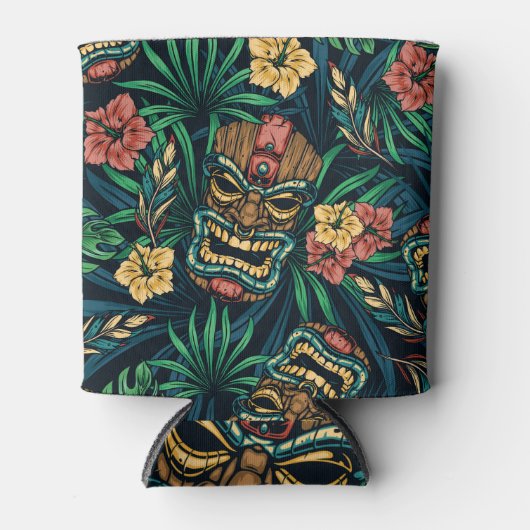 Hawaiian Tiki Masker Tropisch Patroon Blikjeskoeler (Voorkant)