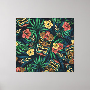Hawaiian Tiki Masker Tropisch Patroon Canvas Afdruk