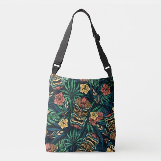 Hawaiian Tiki Masker Tropisch Patroon Crossbody Tas (Voorkant)